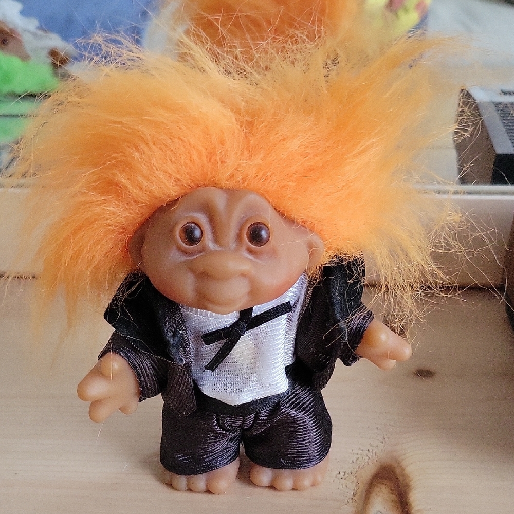 Vintage DAM Groom Troll Doll with Orange Hair and Black Tuxedo 1986